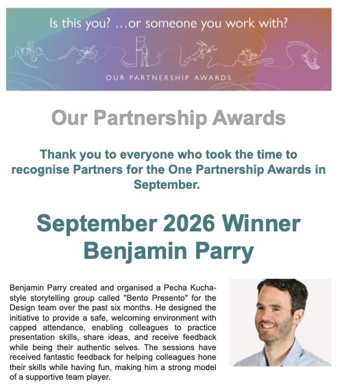 An image of an email announcing the winner of an award.