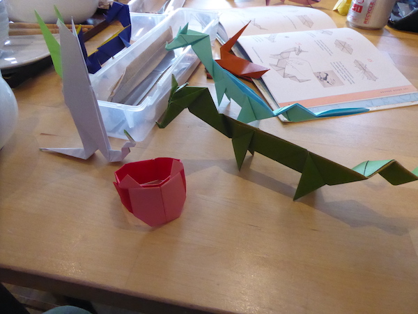 Paper origami dragons.